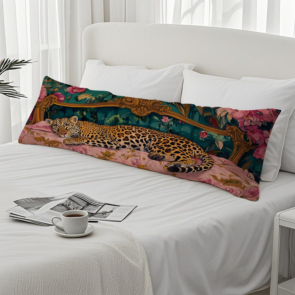 Vintage Leopard Floral 20x54 Body Pillow Cover, Cheetah Room Decor, Trendy Retro Sleepy Leopard Pink Flowers Decorative Long Body Pillow…