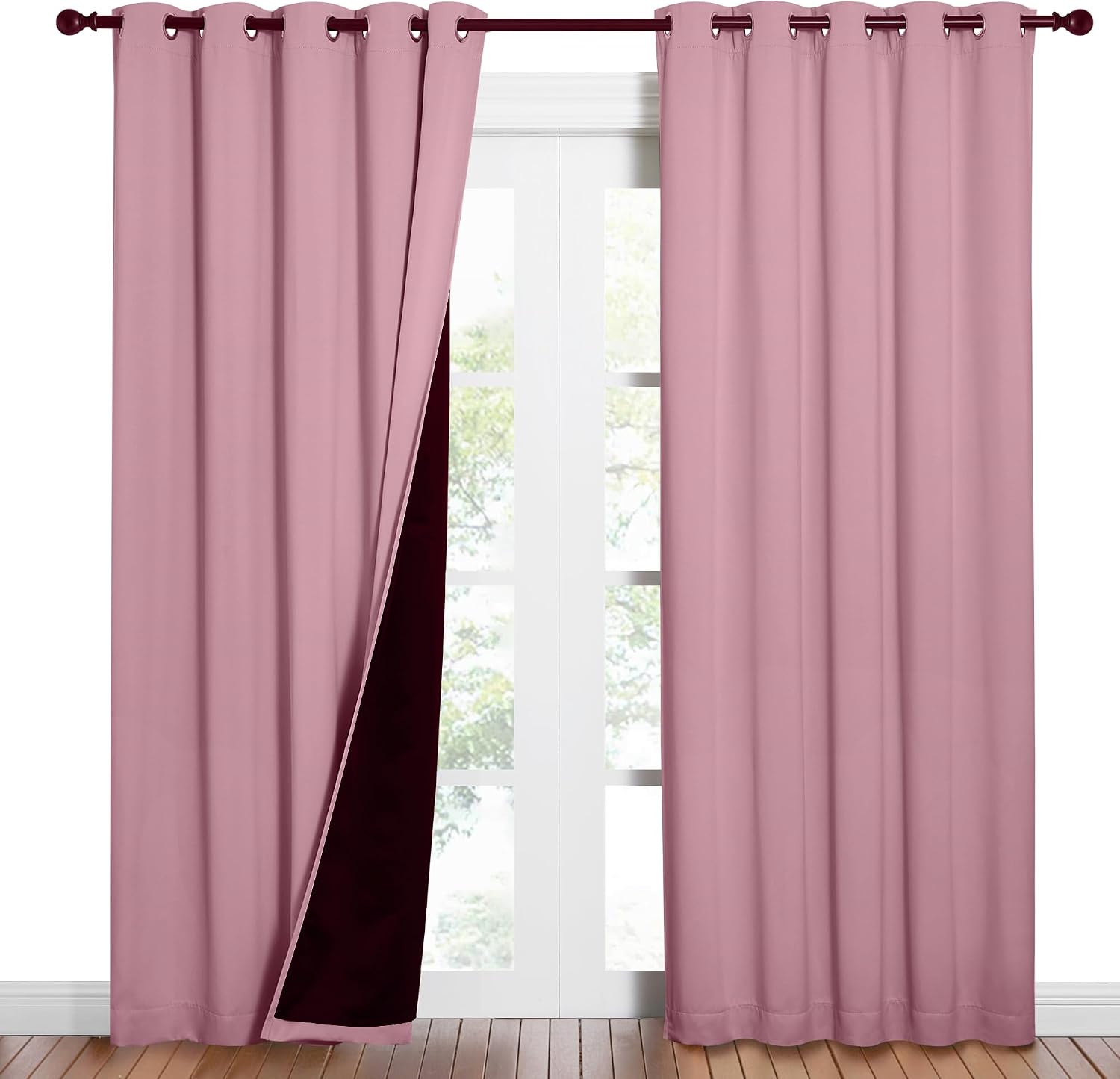 Nicetown Crystal Pink Full Shade Curtain Panels, Pair of Energy Smart & Noise Blocking Out Blackout Drapes for Dining Room Window, Thermal…
