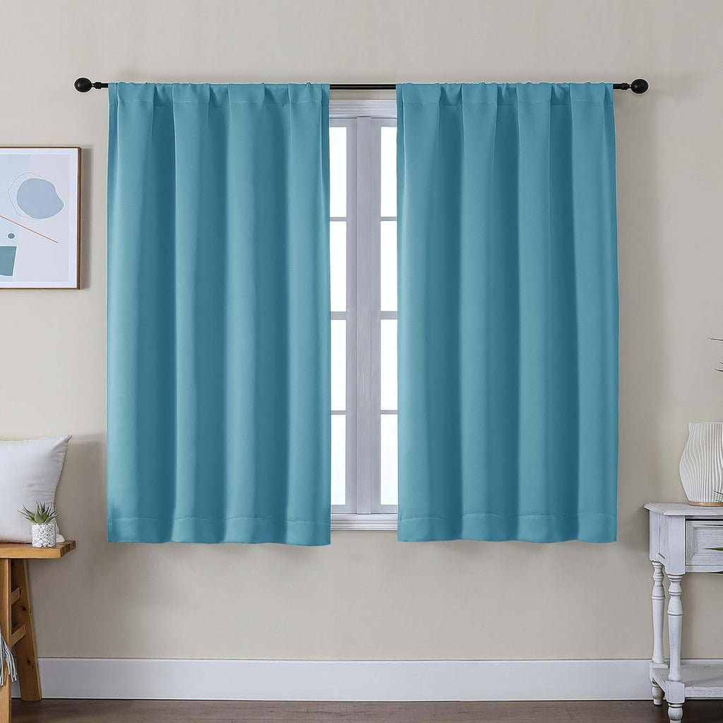 Simplebrand Ava Turquoise Short Blackout Curtains for Bedroom 45 Inches Long 2 Panels Set, Solid Thermal Insulated, Energy Saving Window Tr…