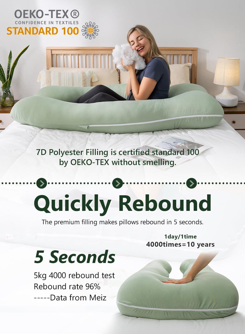 Meiz Pregnancy Pillows for Sleeping, Cooling Pregnancy Pillows, 60Inch Maternity Pillows, U Shaped Full Body Pillows for Adults with Rayon…