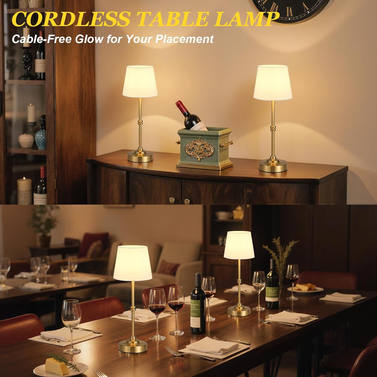 Kakanuo Rechargeable Cordless Table Lamp Gold - 1 Pack Brass 4000mAh Battery Operated Lamp, 3000K Warm Light, Touch Control Stepless…