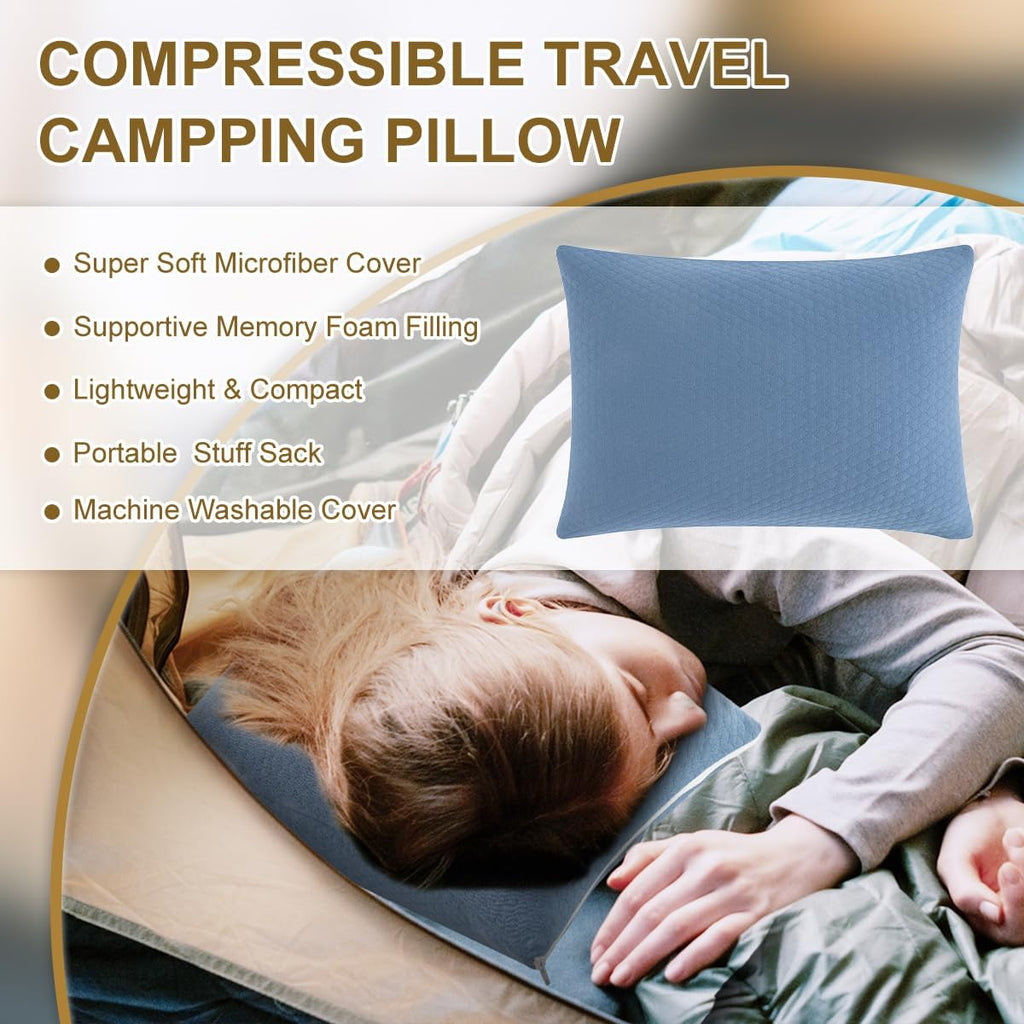 Ivellow Memory Foam Travel Pillow Compressible Camping Pillow for Sleeping Shredded Memory Foam Pillow Compact Firm Supportive Travel Pillo…