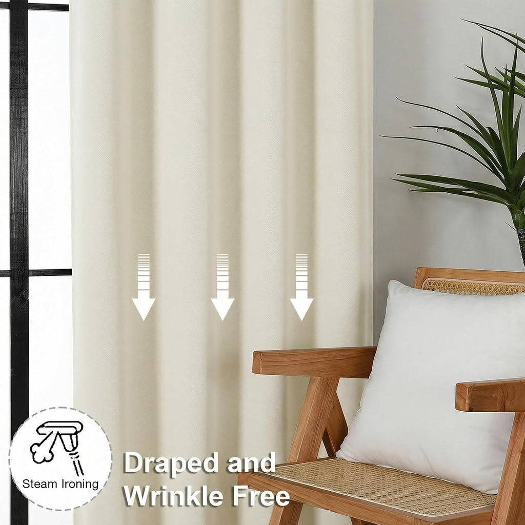 Simplebrand Ava Light Beige Short Light Filtering Curtains for Bedroom 45 Inches Long 2 Panels Set, Solid Thermal Insulated, Energy Saving…
