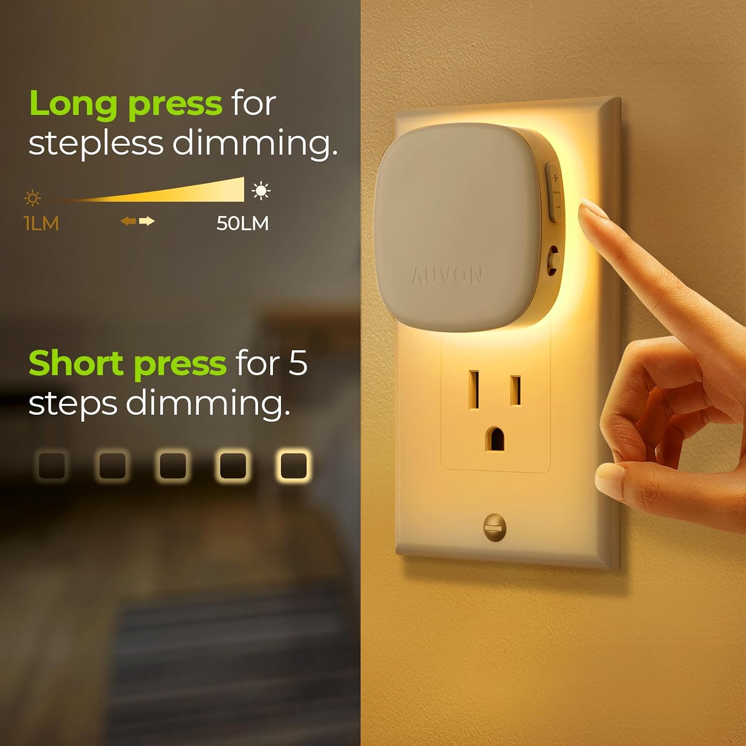 AUVON Plug-in LED Backlit Night Light with Motion Sensor & Dusk to Dawn Sensor, 2200K Soft Warm White Nightlight with 1-50lm Dimmable…