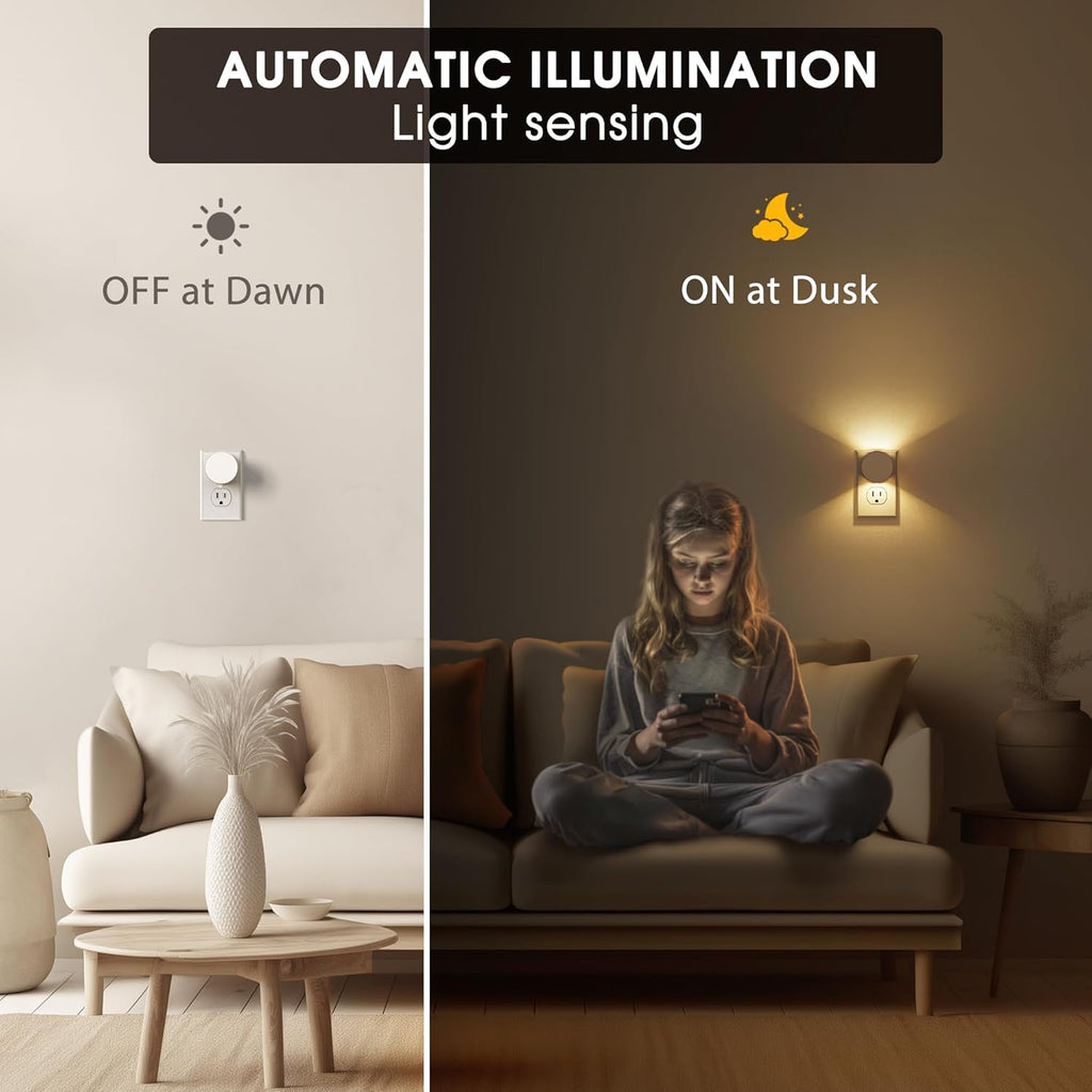 Briignite Night Lights Plug into Wall [2 Pack], White Night Light Dusk to Dawn Sensor Nightlight, Brightness Adjustable 3000K Soft White…