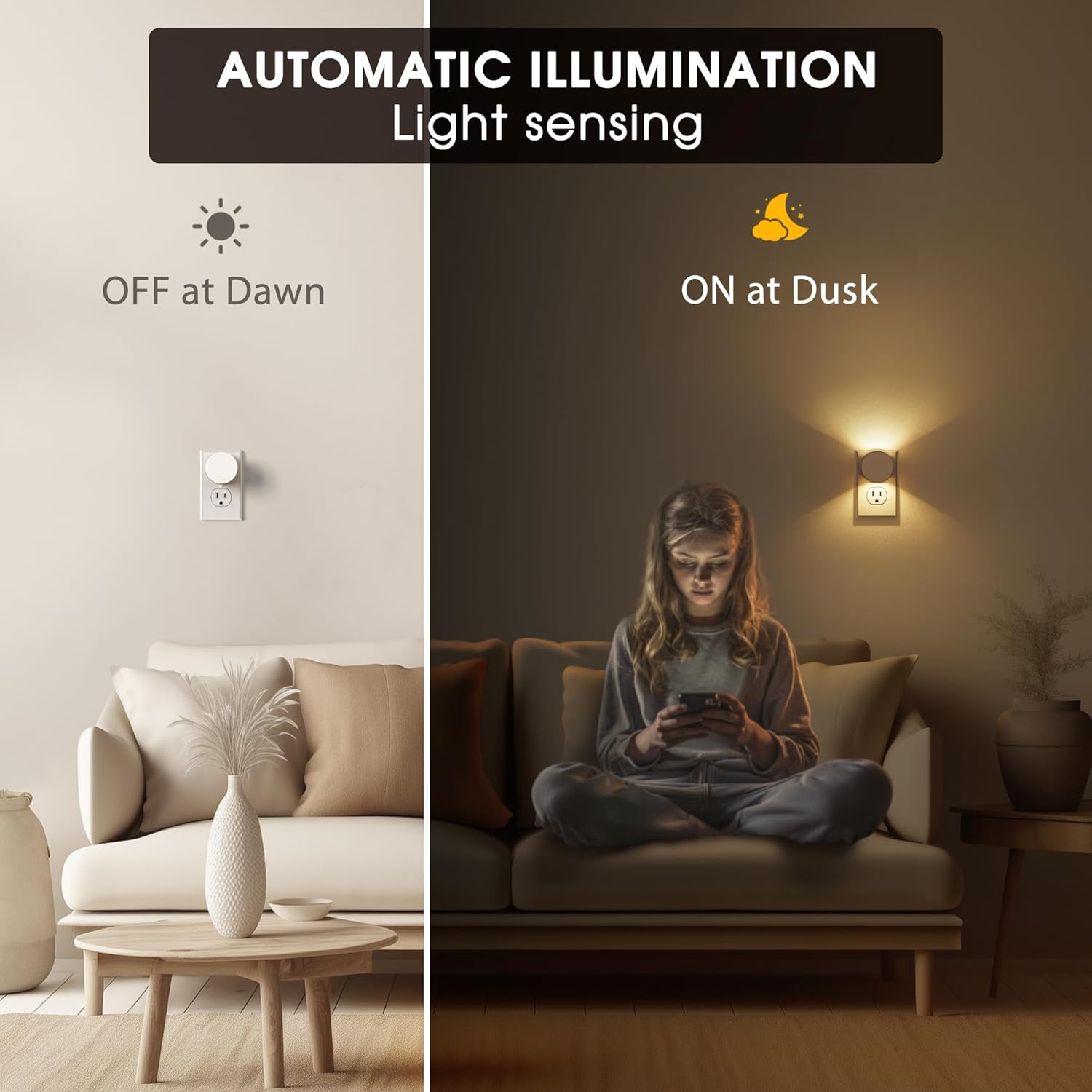 Briignite Night Lights Plug into Wall [2 Pack], White Night Light Dusk to Dawn Sensor Nightlight, Brightness Adjustable 3000K Soft White…