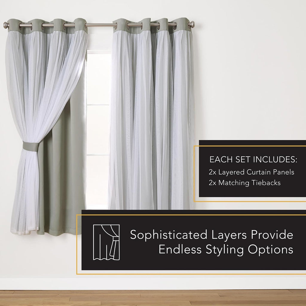 TOWN & COUNTRY LUXE Talia Double Layer Indoor Curtains, Sheer and Room Darkening Blackout, Grommet Top, Energy Efficient, 2-Pack Set, 52x…