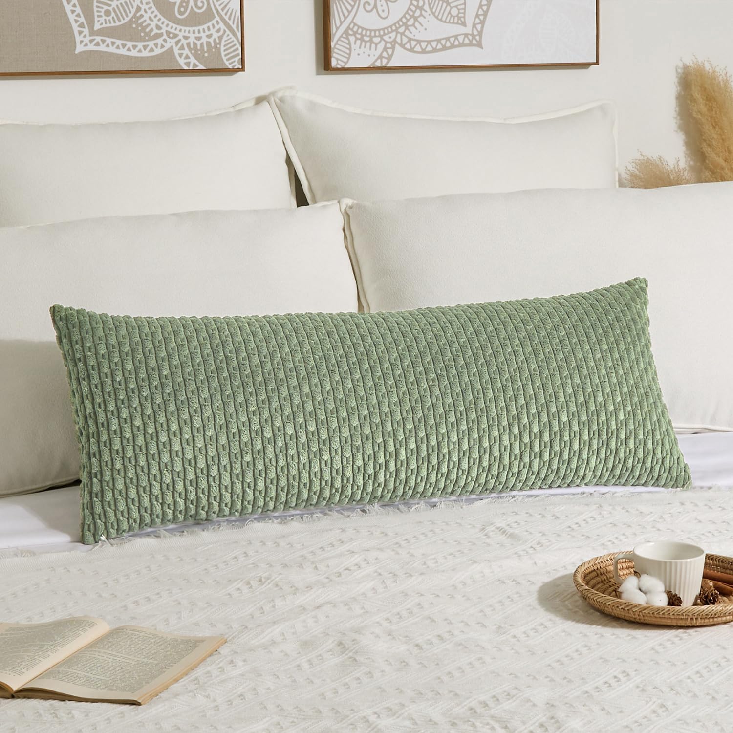 KevinTextile Kevin Textile Spring 14x36 Inch Long Lumbar 1 Pack Boho Decorative Throw Pillow Cover Soft Striped Corduroy Rectangle Cushion…