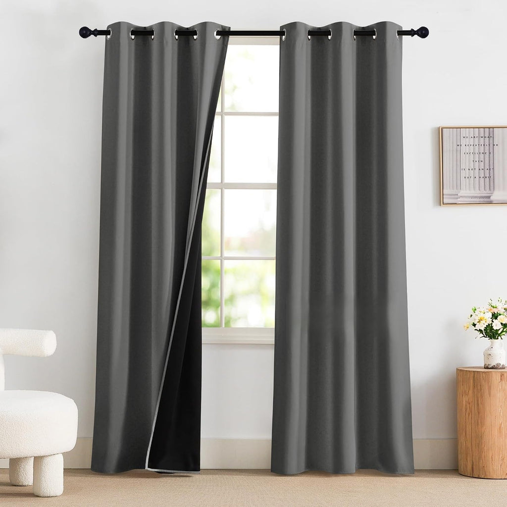 NICETOWN 100% Blackout Curtains 84 Inches Long, Grey Blackout Curtains for Bedroom - 2 Panels, 42x84 Inch, Room Darkening Drapes for…
