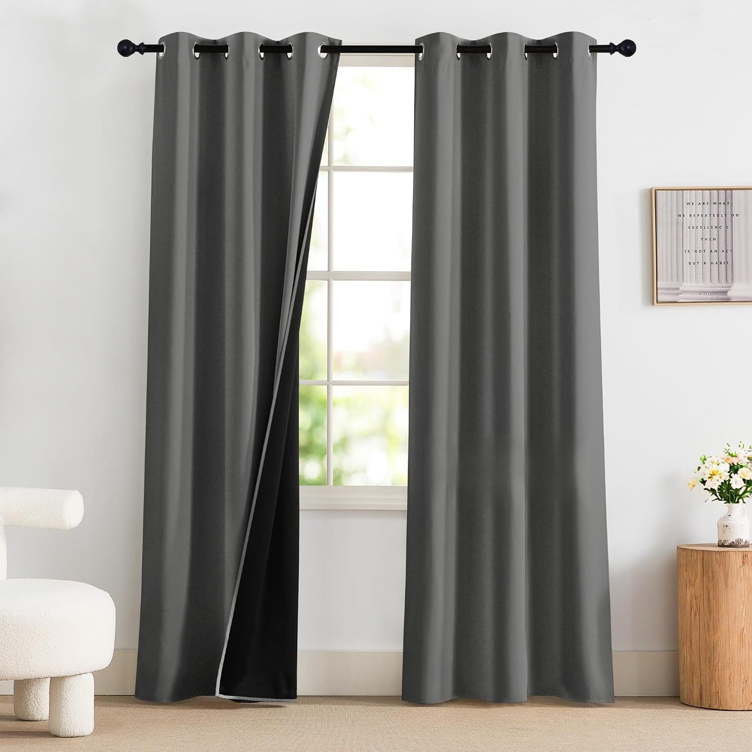 NICETOWN 100% Blackout Curtains 84 Inches Long, Grey Blackout Curtains for Bedroom - 2 Panels, 42x84 Inch, Room Darkening Drapes for…
