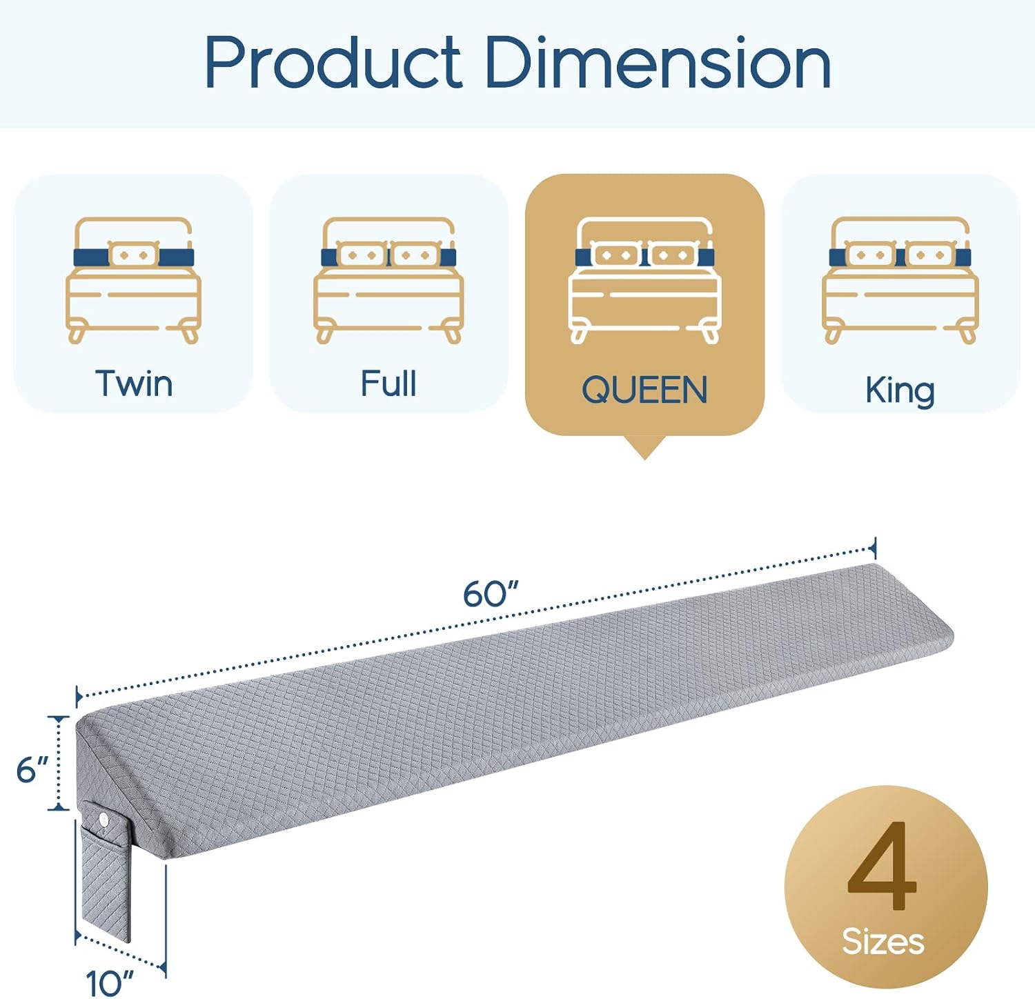 Homemate Queen Size(60"x10"x6") Bed Wedge Pillow for Headboard - Upgraded Bed Gap Filler Queen Between Mattress and Headboard - Triangle…