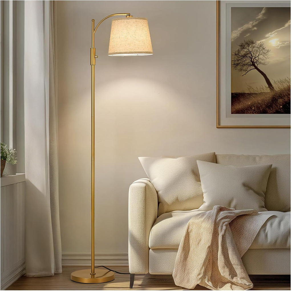 AIDENOEY Fully Dimmable Floor Lamp for Living Room, Standing Lamp Rotary Switch with Linen Beige Shade, Golden Tall Lamps for Bedroom with…