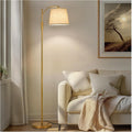 AIDENOEY Fully Dimmable Floor Lamp for Living Room, Standing Lamp Rotary Switch with Linen Beige Shade, Golden Tall Lamps for Bedroom with…