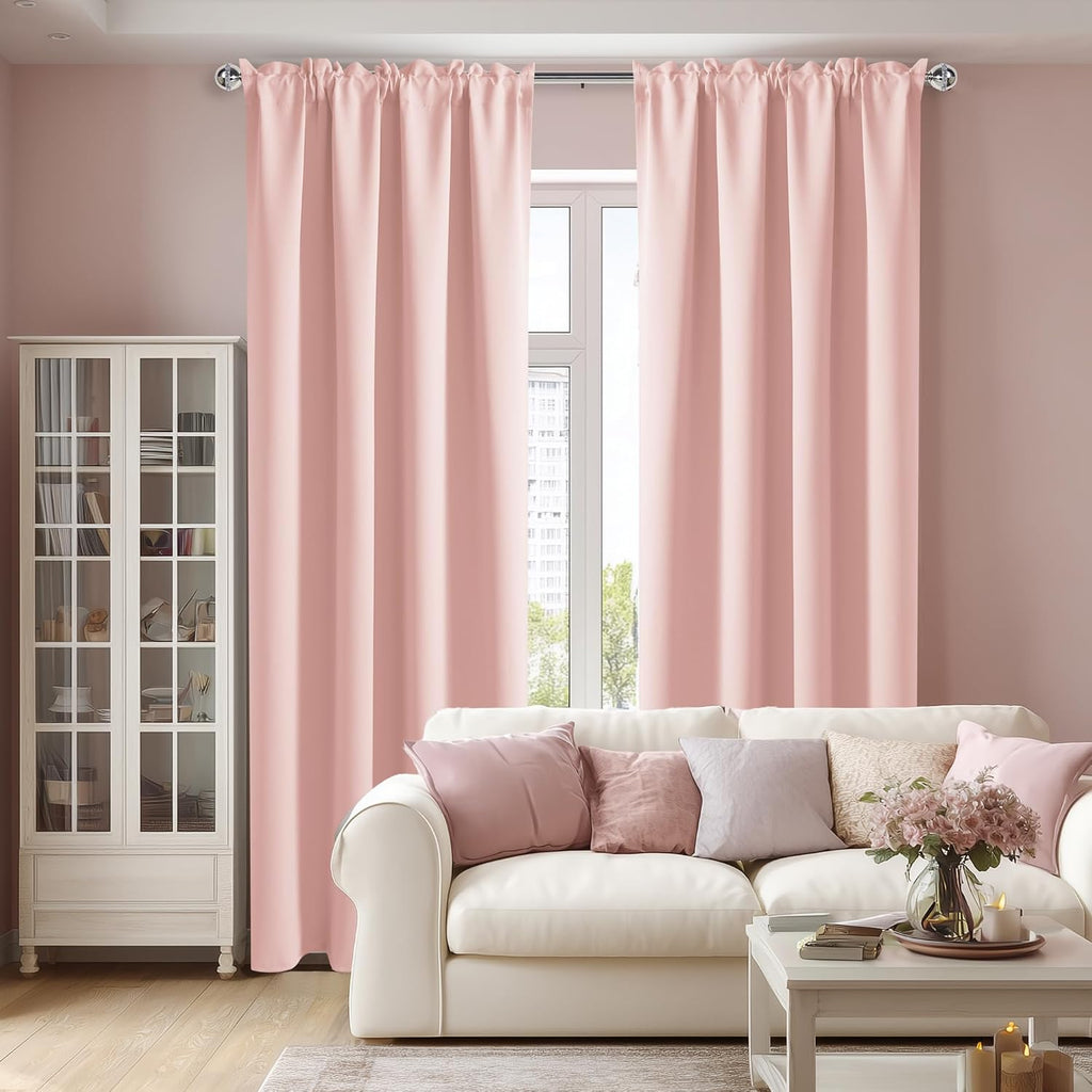 DWCN Blackout Curtains – Thermal Insulated, Energy Saving & Noise Reducing Bedroom and Living Room Curtains, Blush Pink, W 52x L 84 Inch…