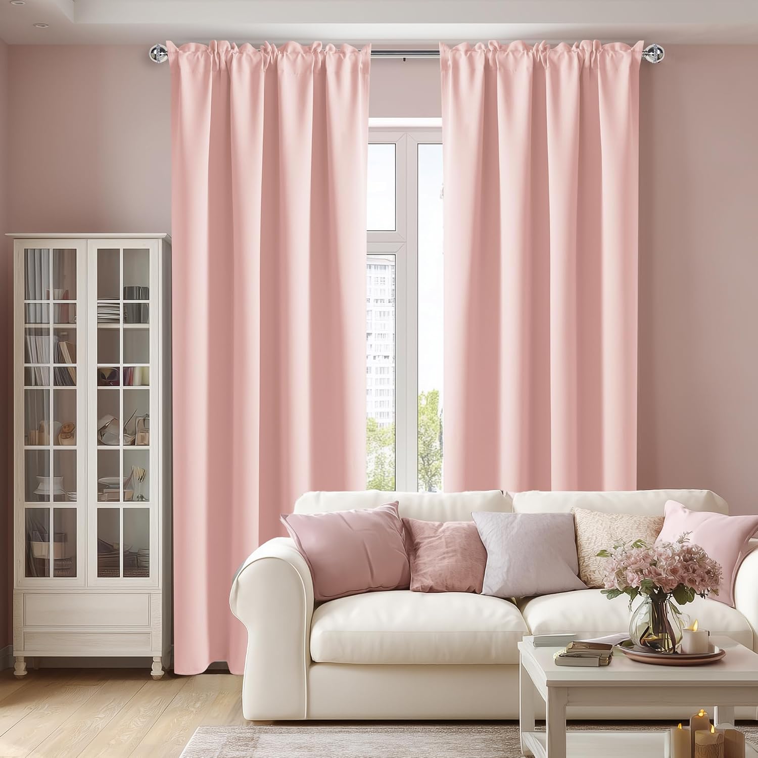 DWCN Blackout Curtains – Thermal Insulated, Energy Saving & Noise Reducing Bedroom and Living Room Curtains, Blush Pink, W 52x L 84 Inch…