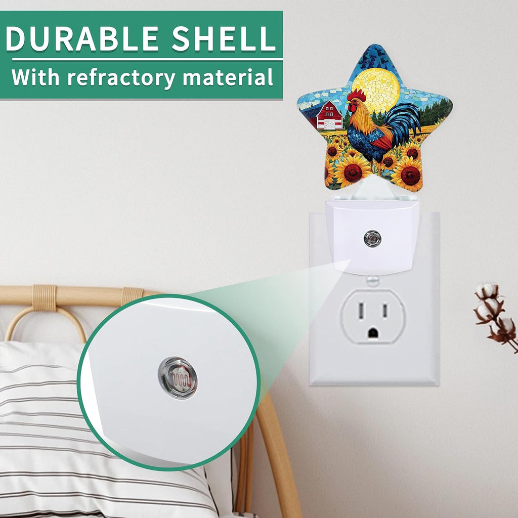 Rooster Sunflower Star Night Light Plug in, Soft Glow Night Light for Kids Bedroom Nursery, Gentle Warm Light for Sleep, Compact Lamp for…
