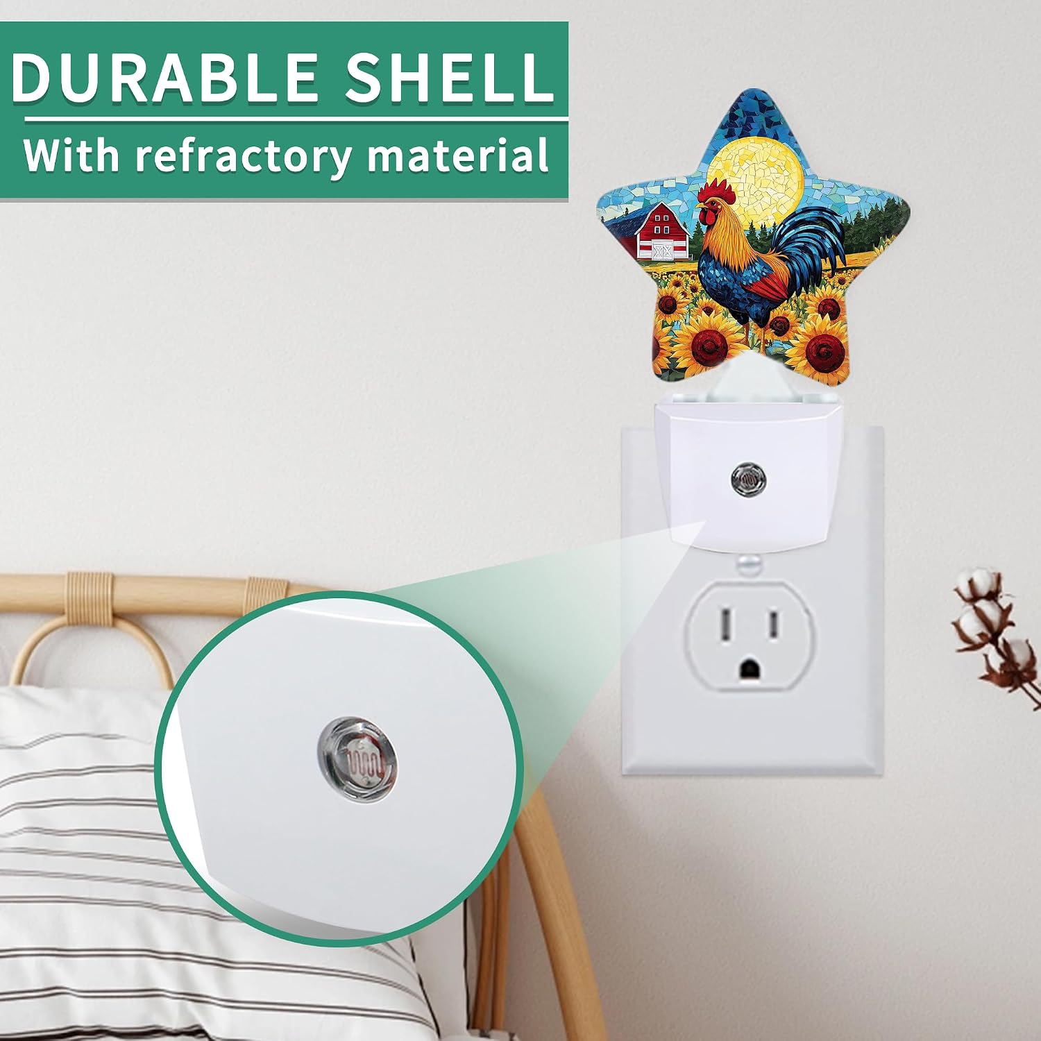 Rooster Sunflower Star Night Light Plug in, Soft Glow Night Light for Kids Bedroom Nursery, Gentle Warm Light for Sleep, Compact Lamp for…