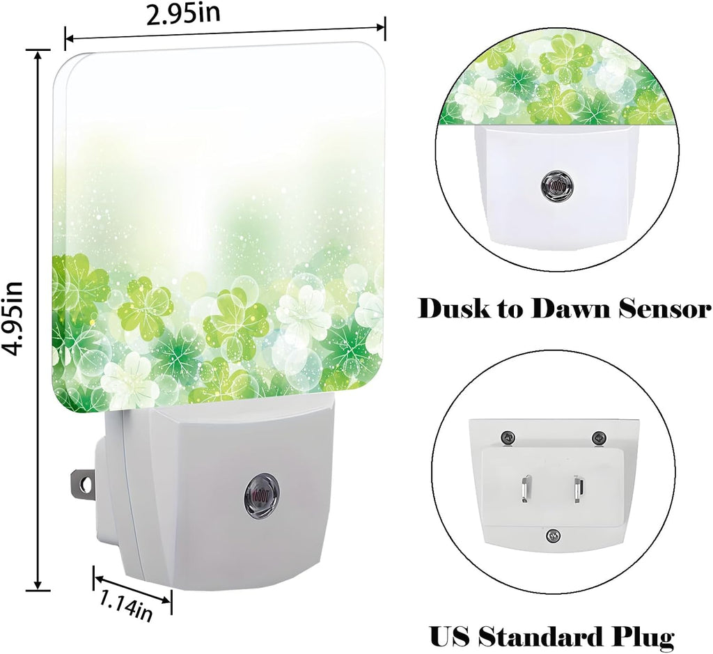 St Patrick's Day Floral Nature Leaf Night Light, Plug-in Night Lights with Dusk-to-Dawn Sensor for Stairway, Hallway, Bedroom Sleep…