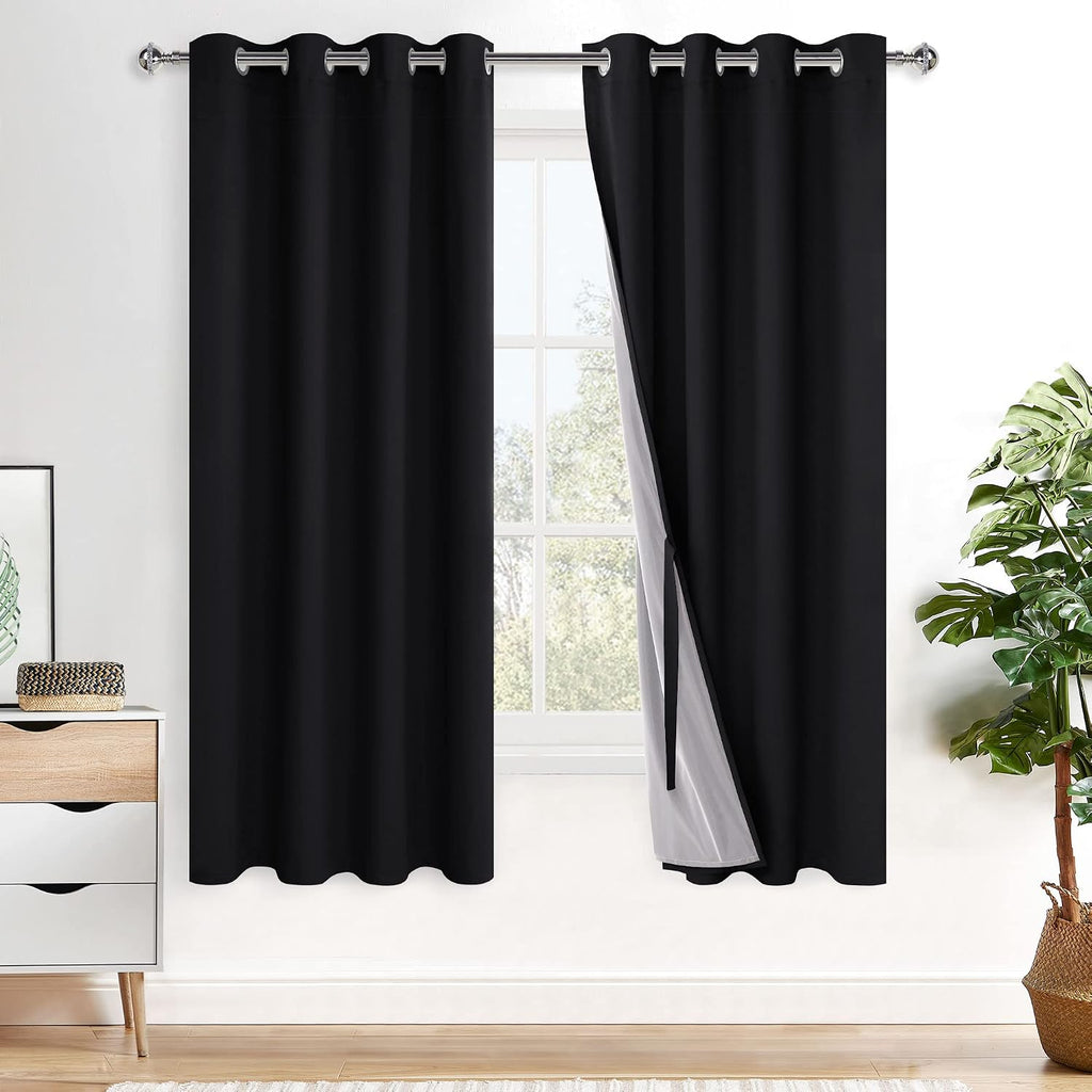 Xwzo 100% Blackout Curtains 63 Inches Long with Tiebacks - Heat and Full Light Blocking Thermal Insulated Window Panels with Grommets for B…