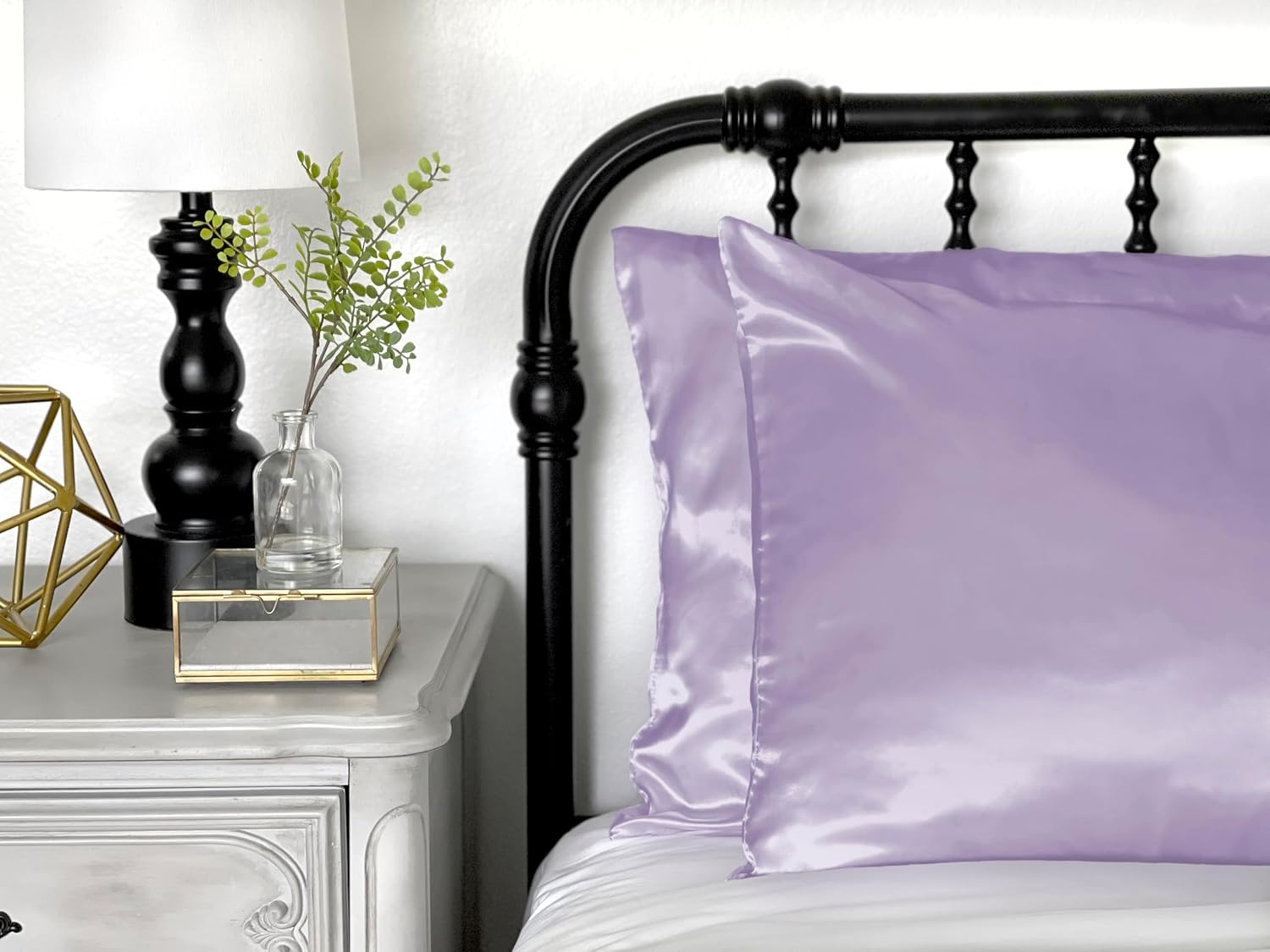 MorningGlamour Morning Glamour Satin Pillowcases for Hair & Skin, Similar to Silk, Standard/Queen Size Set of 2, Cooling Pillow Case with E…