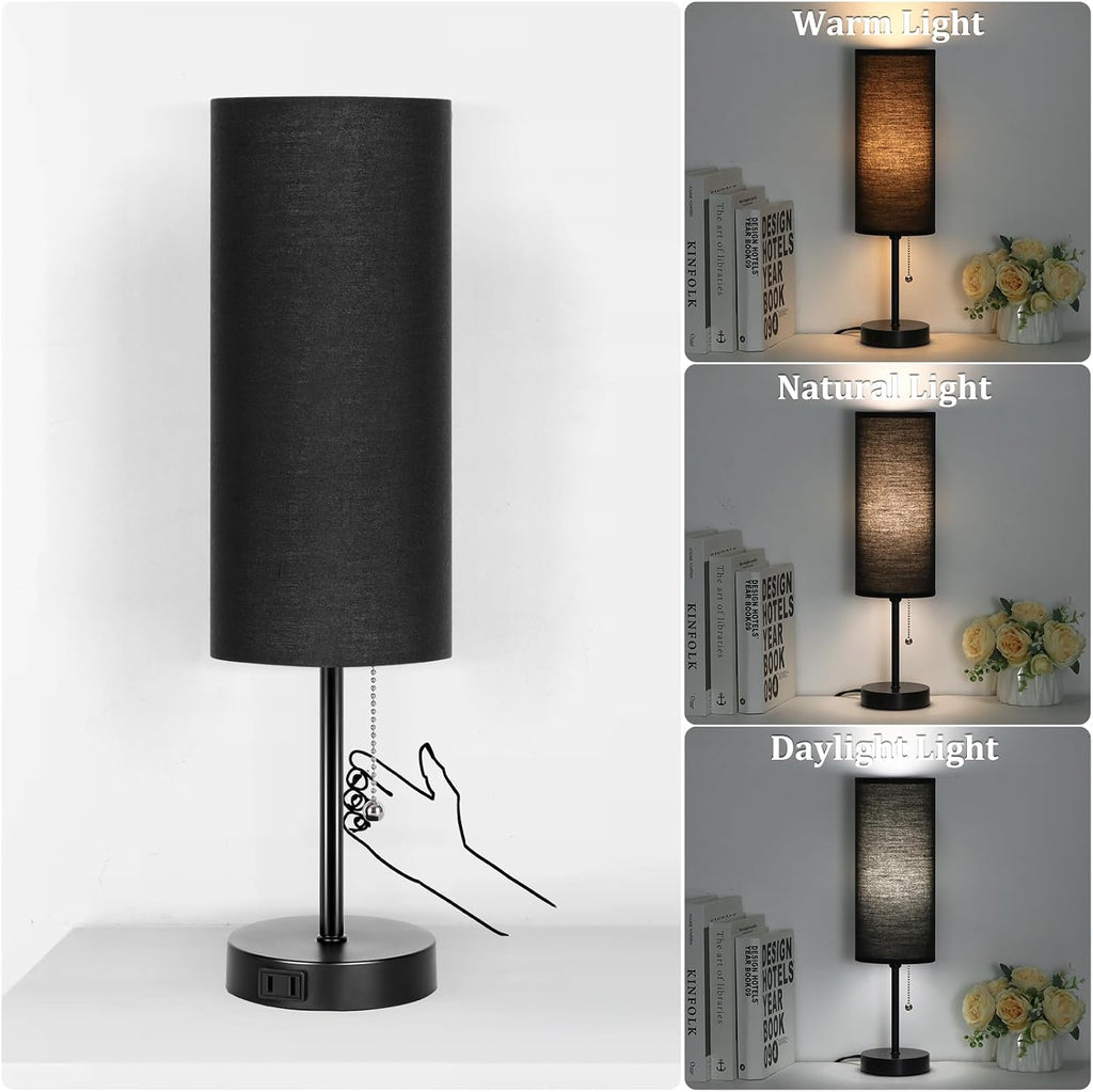 Dott Arts 18" Table Lamp for Bedroom, 3-Color Bedside Lamps with Pull Chain, Bedroom Table Lamps for Nightstand, AC Outlet Small Lamp for…