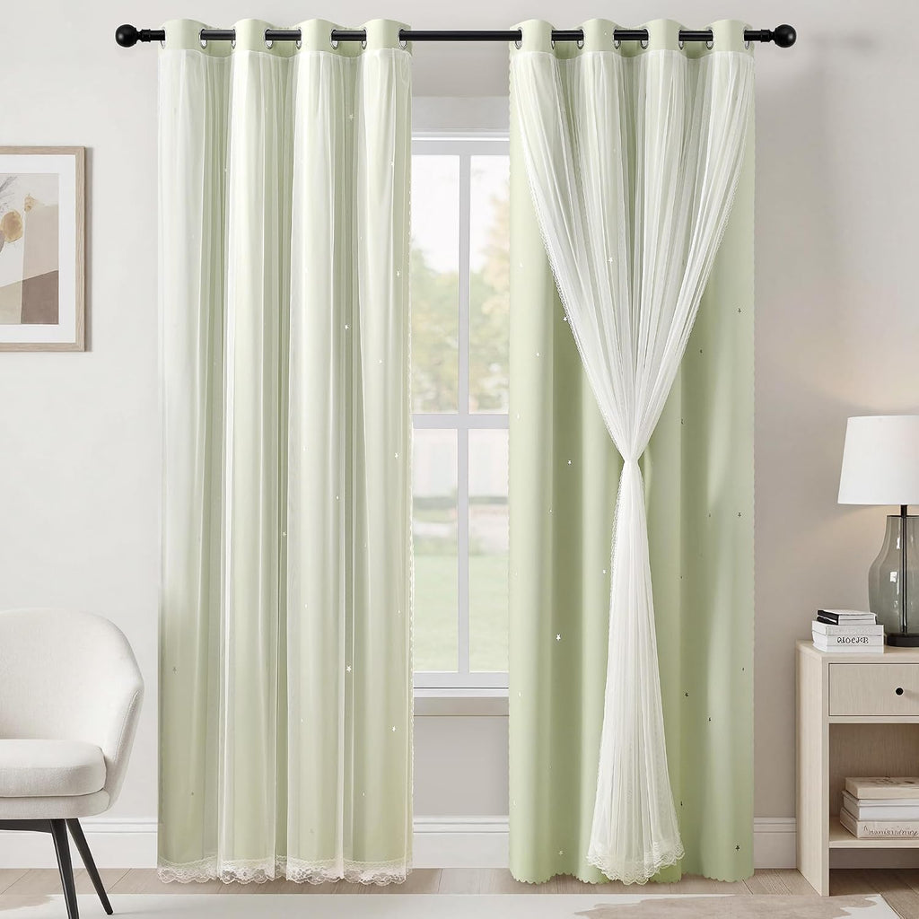 Addsomecolortolife XiDi Green Curtains for Bedroom, Girls Room Blackout Curtains, Kids Room Darkening Curtains, Light Green Decor, 1 Panel…