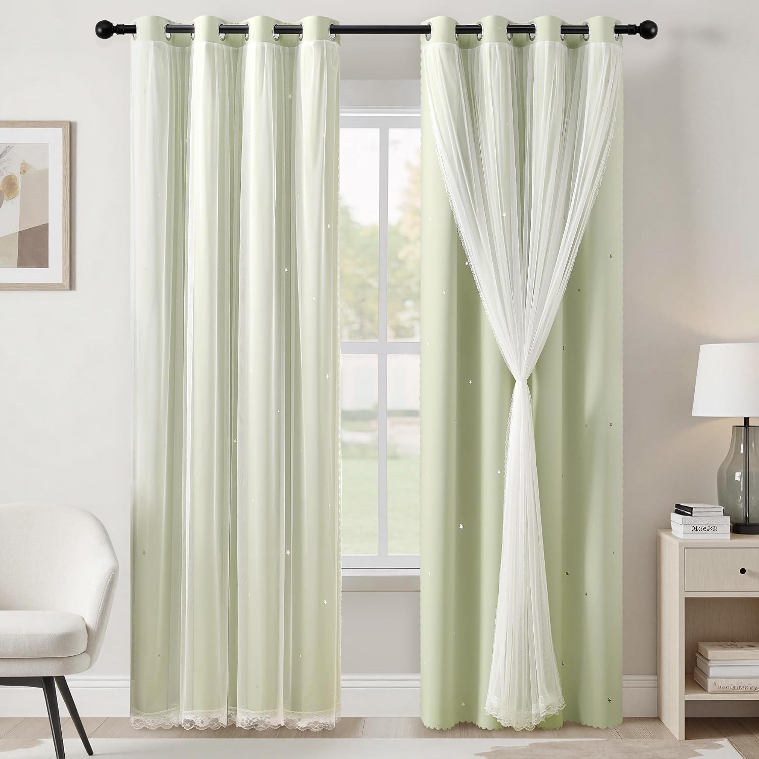 Addsomecolortolife XiDi Green Curtains for Bedroom, Girls Room Blackout Curtains, Kids Room Darkening Curtains, Light Green Decor, 1 Panel…