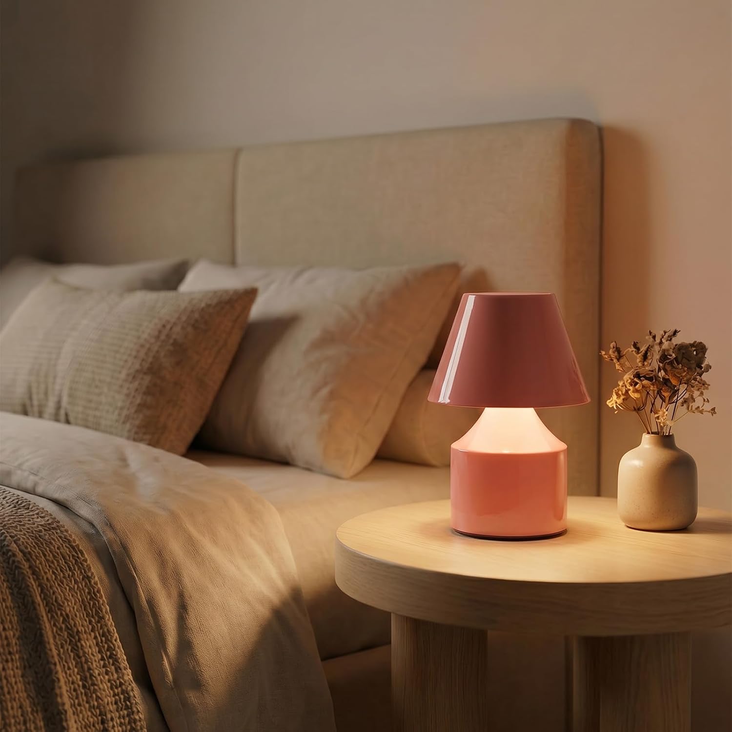 AUGE LIGHT Mini Tap Lamp, Touch Control Night Light, Type-C Rechargeable Cordless Table Lamp for Bedroom, Living Room, Kids' Gift, Pink