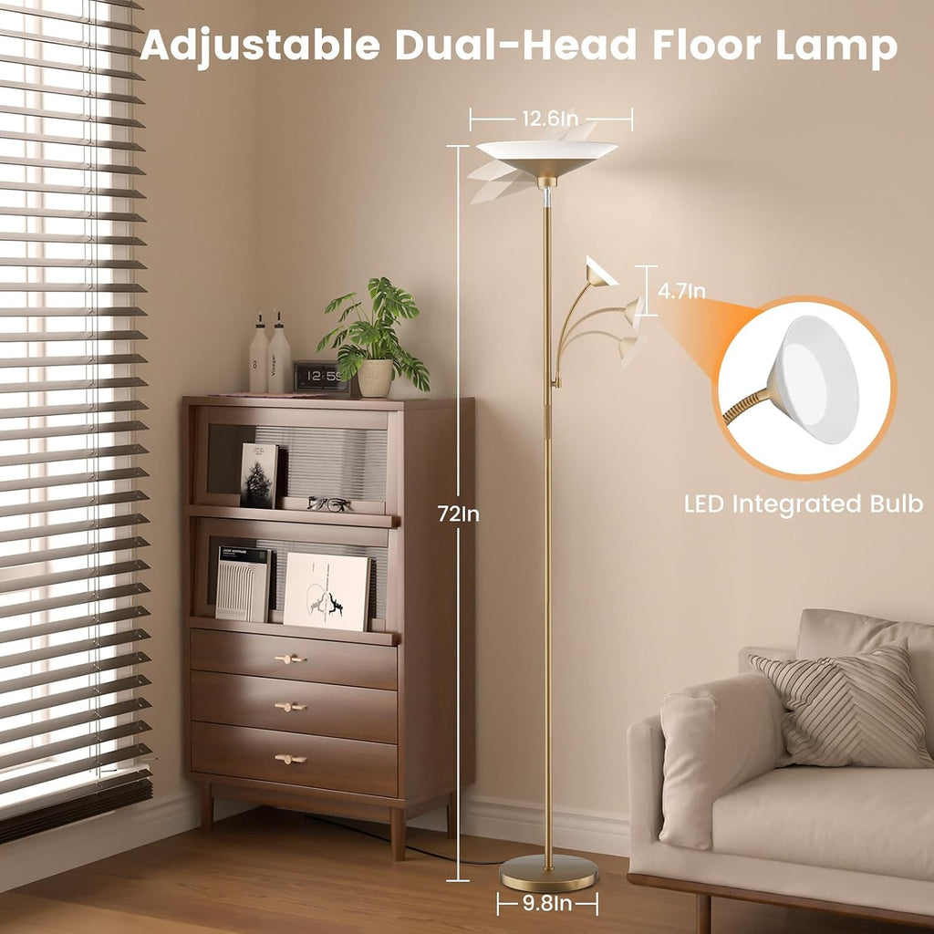 SIBRILLE Gold Torchiere Floor Lamp - 2 Way LED Standing Lamp with Reading Light, Dimmable 72'' Tall Lamp with Remote Color Changing, 34W…