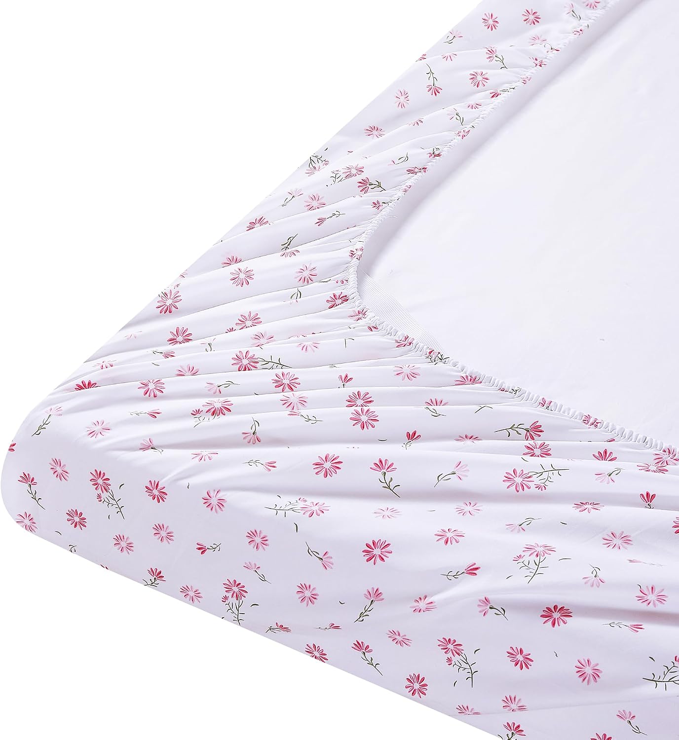 mooreeke Cozy Vintage Microfiber Printed Floral Queen Sheet Set - Soft & Breathable Pink Daisy Bed Sheets with Extra Deep Pocket - Non-Slip…