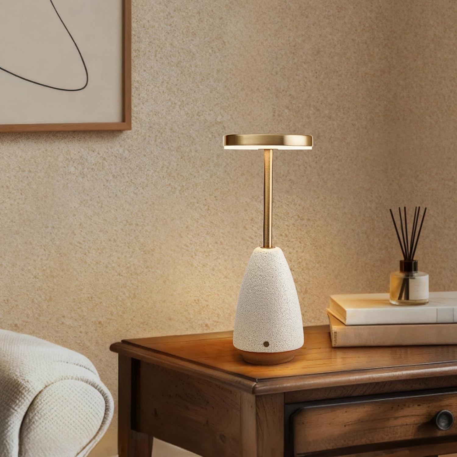 RONDURE 11.0" Ceramic Cordless Table Lamp, Portable Rechargeable Table lamp, Touch Dimmable Warm Ambient Lighting for Living Room…
