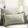 Cottonprintclub CPC Hand Block Print Emerald Green Ruffle Sham Pillow Cover 20" x 12" inch Hidden Zipper Decorative Pillowcase for Couch, B…