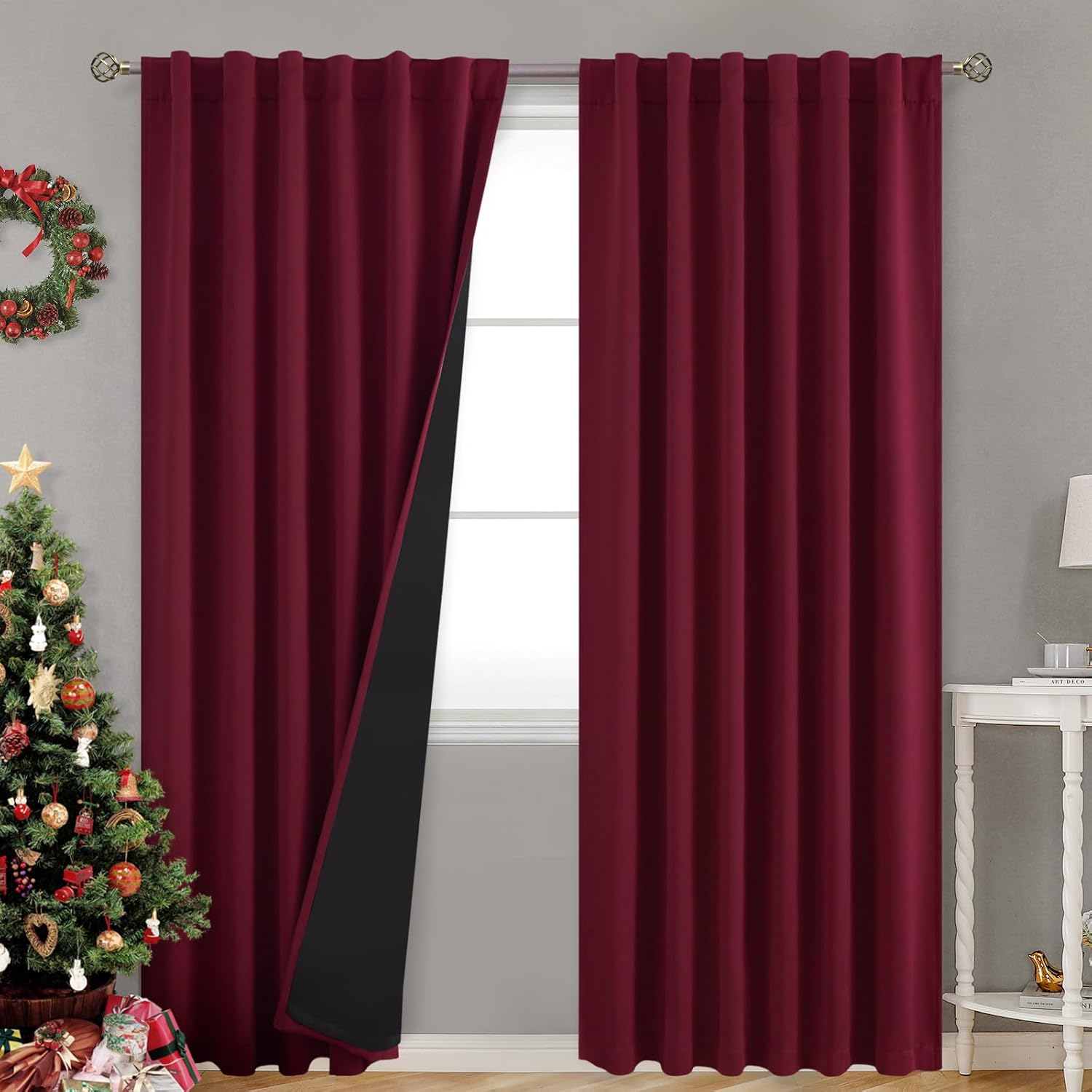 BGment Burgundy Red 100% Blackout Curtains for Bedroom, 78 Inch Black Out Living Room Panels with Thermal Liner, Rod Pocket and Back Tab…