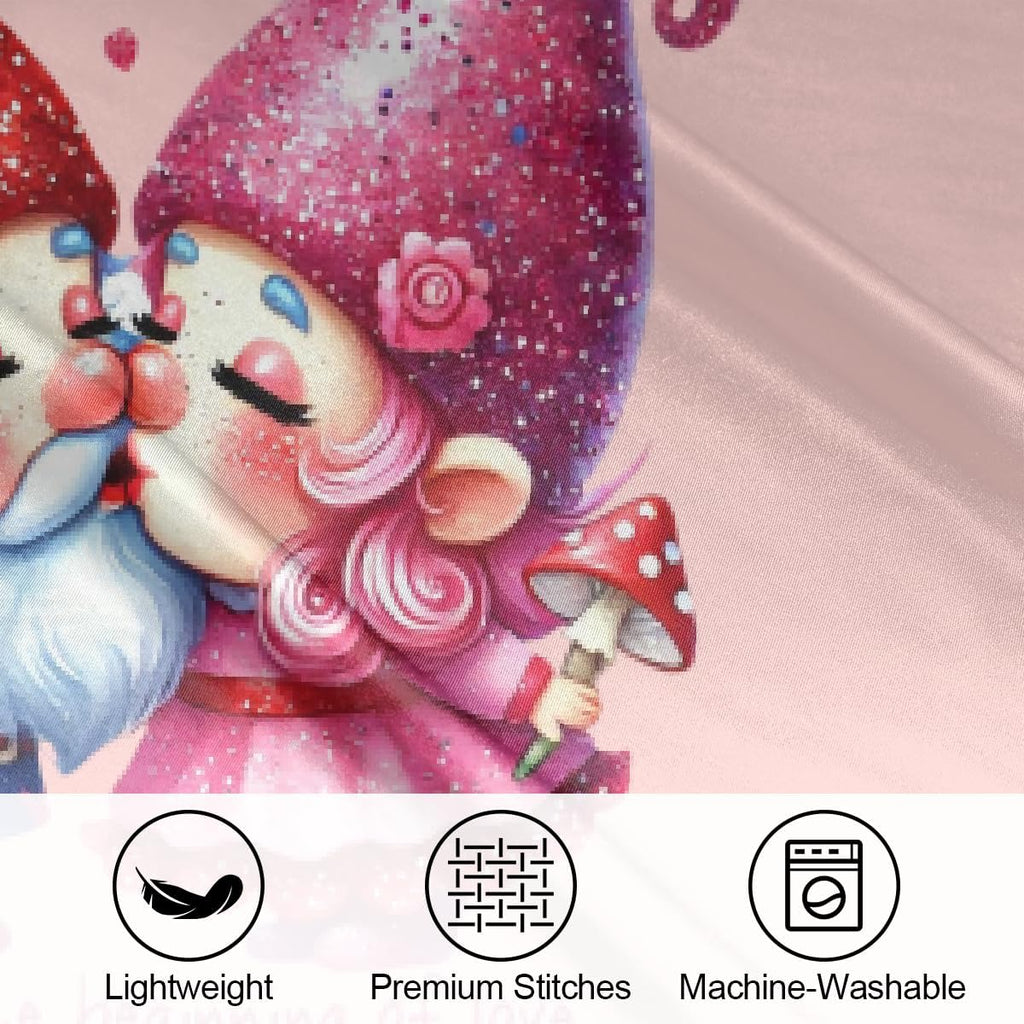 Valentine Gnomes Couple Love Satin Silk Pillowcase for Hair & Skin Pillow Cases Standard Size Soft Silk Pillow Case with Envelope Closure…