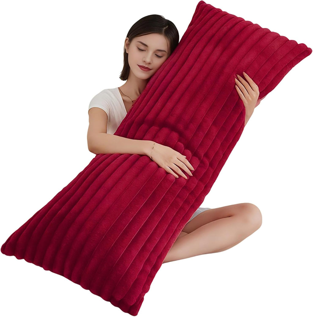 Memfydu Full Body Pillow with Fluffy Stripe Faux Fur Removable Cover, 7D Fiber Fill, Long Bed Pillow for Adults 20x54 Inches for Side Sleep…
