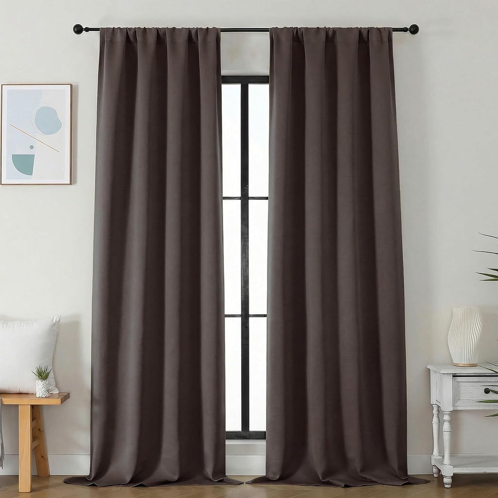 Simplebrand Ava Chocolate Blackout Curtains for Bedroom 96 Inches Long 2 Panels, Solid Thermal Insulated, Energy Saving Nursery Window Trea…