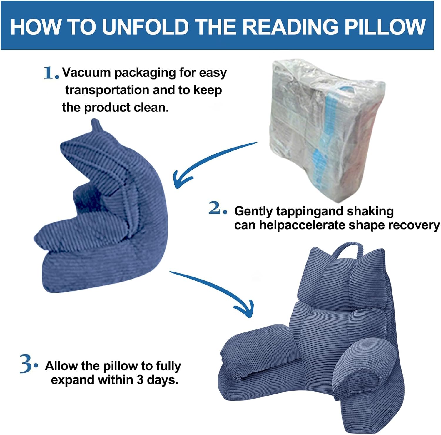 RRPAHWTV Reading Pillow for Bed with High Arm Rests, Back Support Pillow for Sitting Up in Bed with Shredded Memory Foam for Reading, TV…