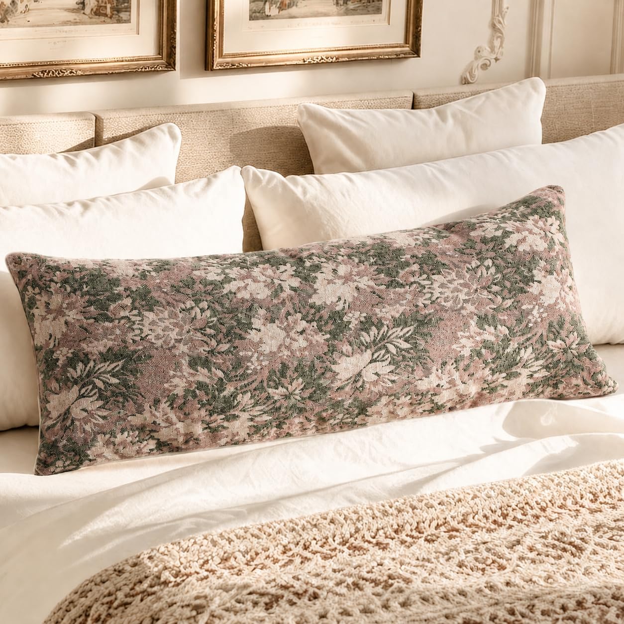 Haguko Vintage Floral Throw Pillow Covers 14x36 Long Lumbar Tapestry Chenille Soft Decorative Farmhouse Rectangular Accent Body Pill…