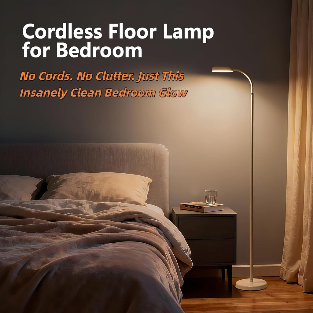 Cordless Portable Floor Lamp, Adjustable Gooseneck with Touch Switch, 3 Color Modes, Lightweight & Rechargeable for Living Room, Bedroom…