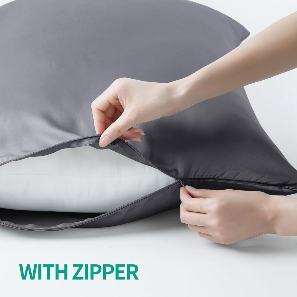 Bamboo Viscose Zippered Pillow Cases Standard Size Set of 2, 400 Thread Count Cooling Pillow Protectors for Hot Sleepers, Luxurious Hotel…