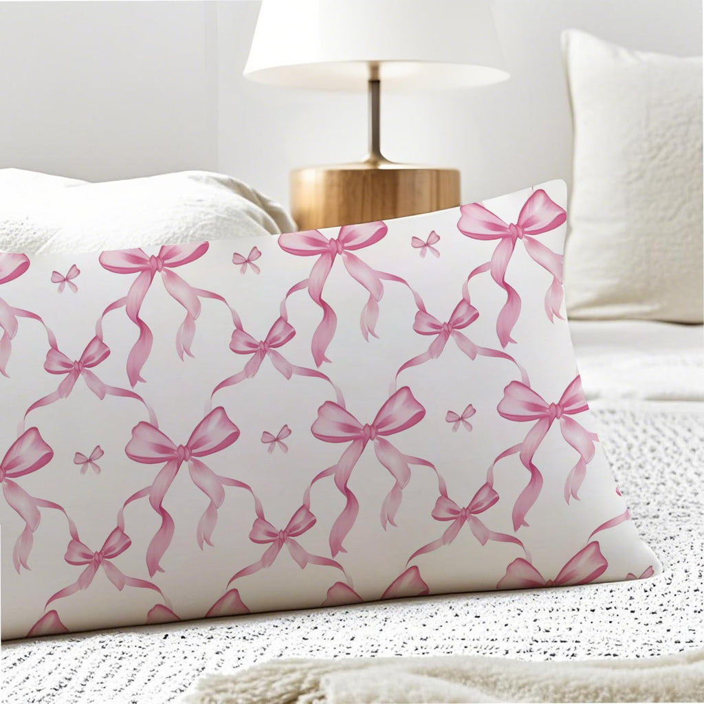 Coquette Pink Bow 20x54 Body Pillow Cover, Coquette Preppy Room Dorm Decor, Girly Room Decor Aesthetic, Pink Ribbon Decorative Long Body…