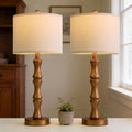 BOBOMOMO 25" Vintage Nightstand Lamps Set of 2, Farmhouse Table Lamps with Antique Gold Resin Base & Linen Shade, Standard Table Lamps…