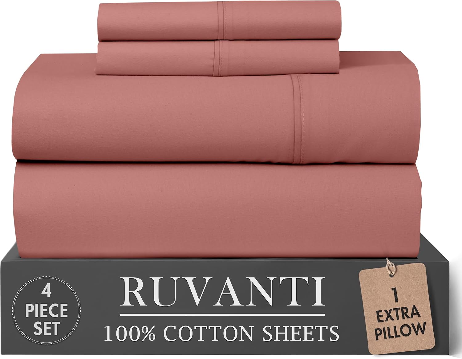 Ruvanti 100% Cotton Percale Sheets Twin Size 4 Piece Set, Cooling Bed Sheets for Hot Sleepers, Deep Pocket 16”, Breathable Lightweight & Du…