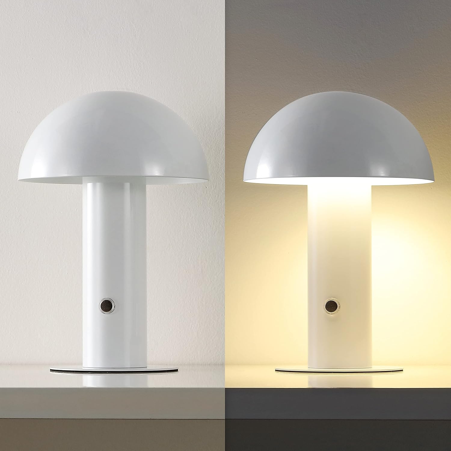JONATHAN Y 10.75" White Rechargeable LED Mushroom Table Lamp, Cordless Portable Bedside Lamp for Living Room Bedroom, 3-Way Dimmable…