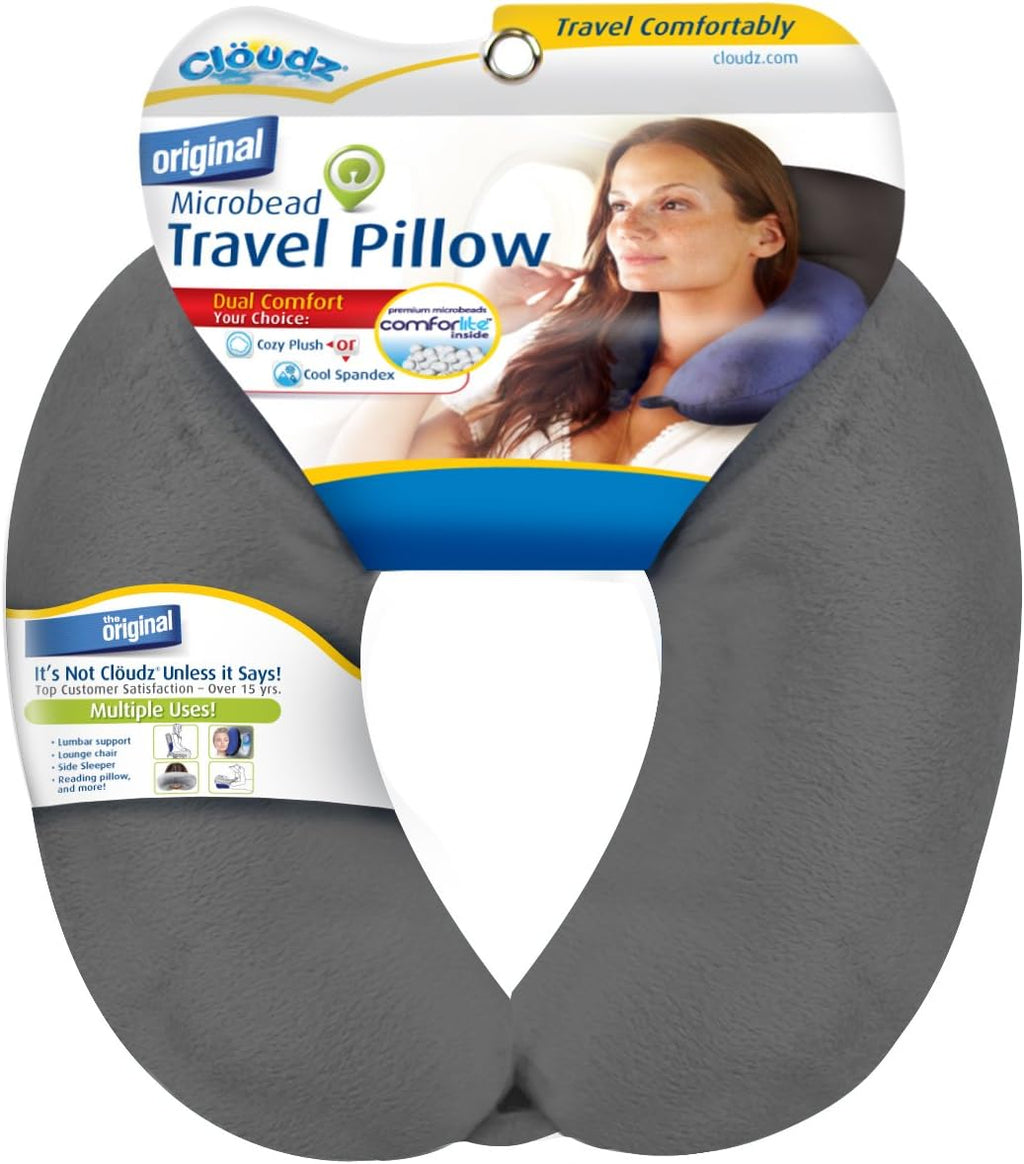 Cloudz Dual Comfort Microbead Airplane Travel Neck Pillow. Super Soft Cozy Plush Fabric on One Side, Cool Relaxing Spandex on The Other!…