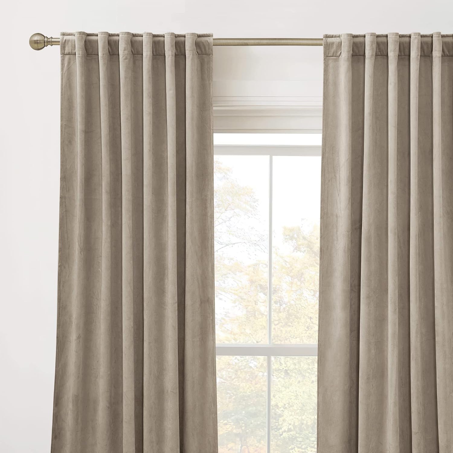Rybhome RYB HOME Camel Beige Velvet Curtains for Bedroom Living Room, Thermal Insulated Privacy UV Heat Blocking Luxurious Soft Rod Pocket…