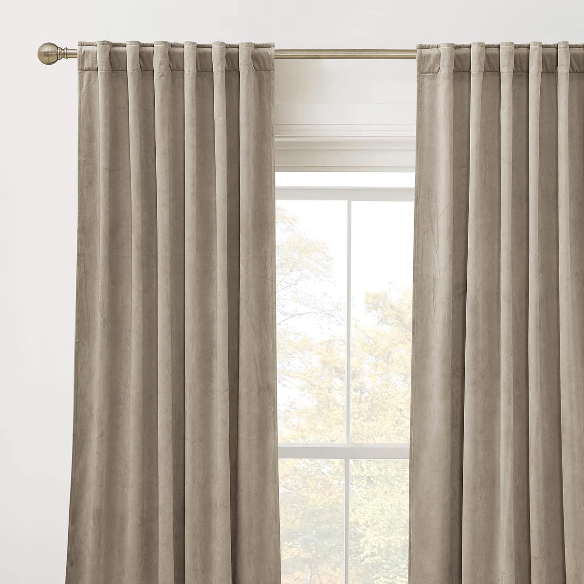 Rybhome RYB HOME Camel Beige Velvet Curtains for Bedroom Living Room, Thermal Insulated Privacy UV Heat Blocking Luxurious Soft Rod Pocket…
