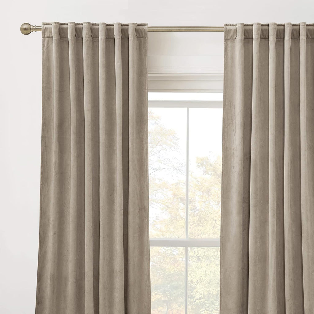 Rybhome RYB HOME Camel Beige Velvet Curtains for Bedroom Living Room, Thermal Insulated Privacy UV Heat Blocking Luxurious Soft Rod Pocket…