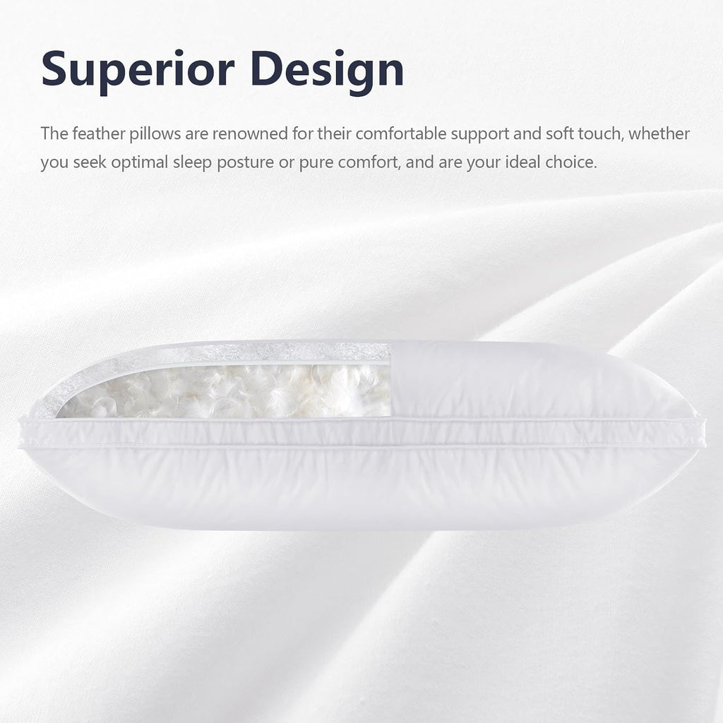 Vendare King Size Feather Pillow - Single Extra Large Down & Feather Blend Pillow 600 Fill Power, 100% Cotton Cover, Hypoallergenic, Hotel…