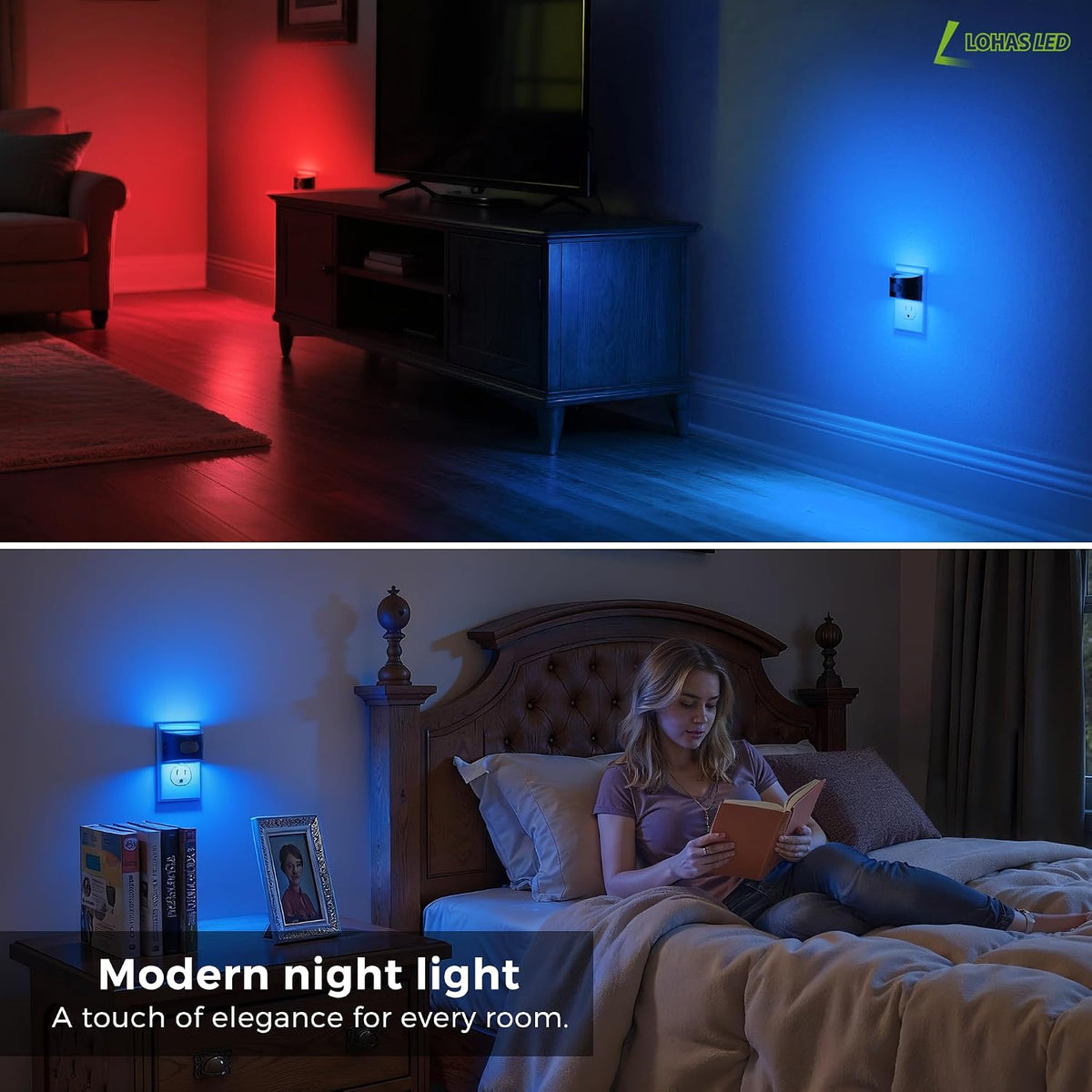 L LOHAS LED Night Light with Motion Sensor & Dusk to Dawn Sensor, Night Lights Plug into Wall with 30-100lm Adjustable Brightness…